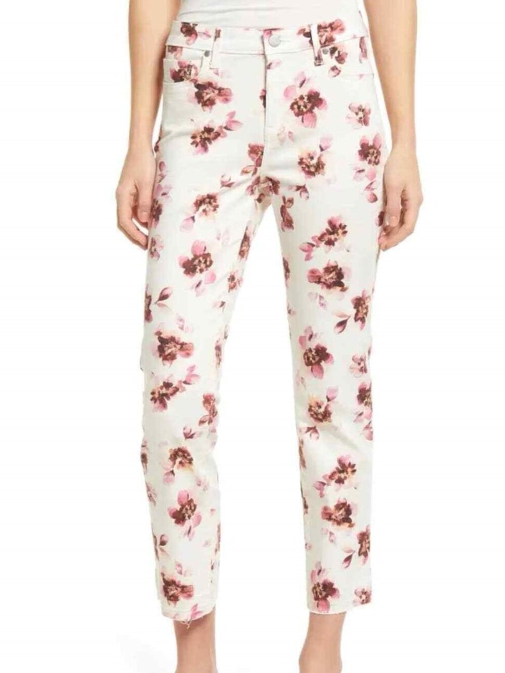 NYDJ Sheri Slim Ankle White Floral Jeans in Bonnieux w Released Hem, size 12P